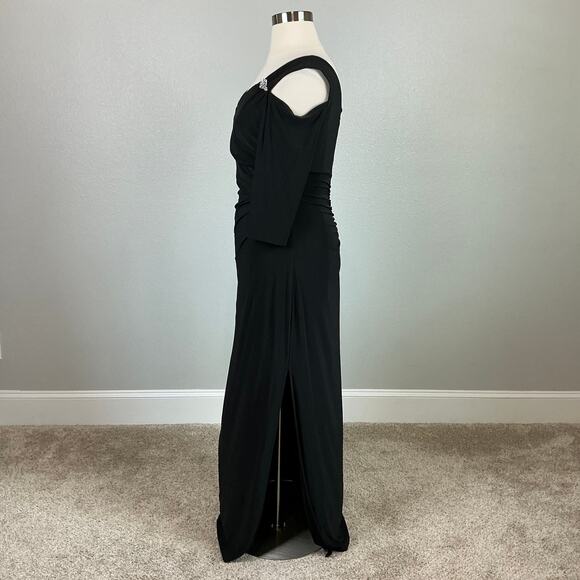 Beaded Long Sleeve Cut Out Shoulder Evening Gown Black Size 16 R&M Richards - Picture 5 of 12